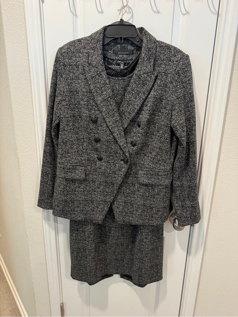 WHBM Women's Double-Breasted Gray Tweed Jacket and dress Set
